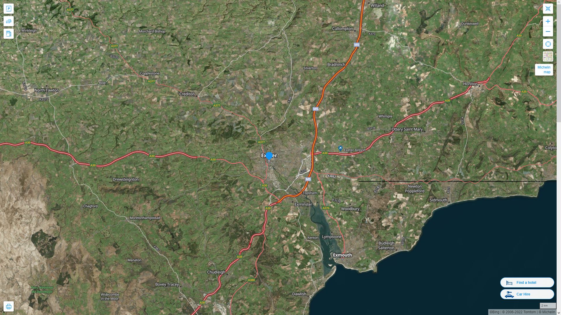 Exeter Highway and Road Map with Satellite View